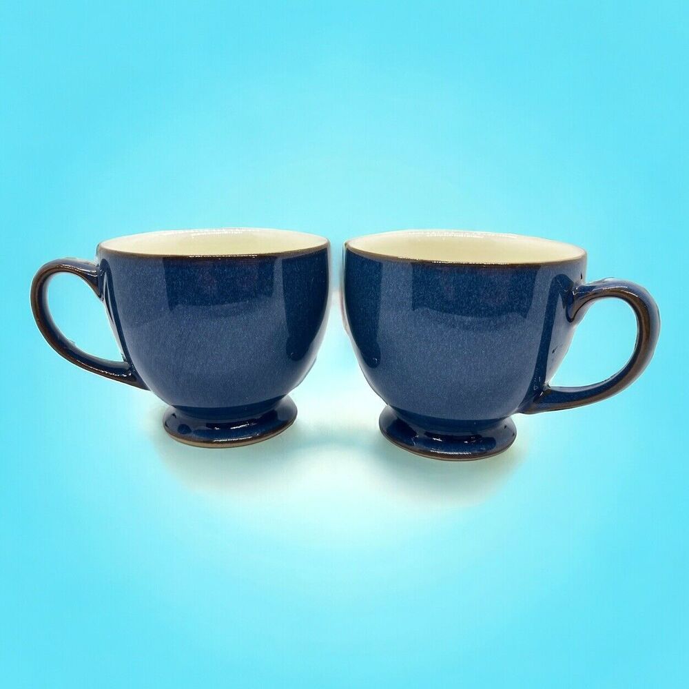 Denby Footed Blue Mugs Set Of 2